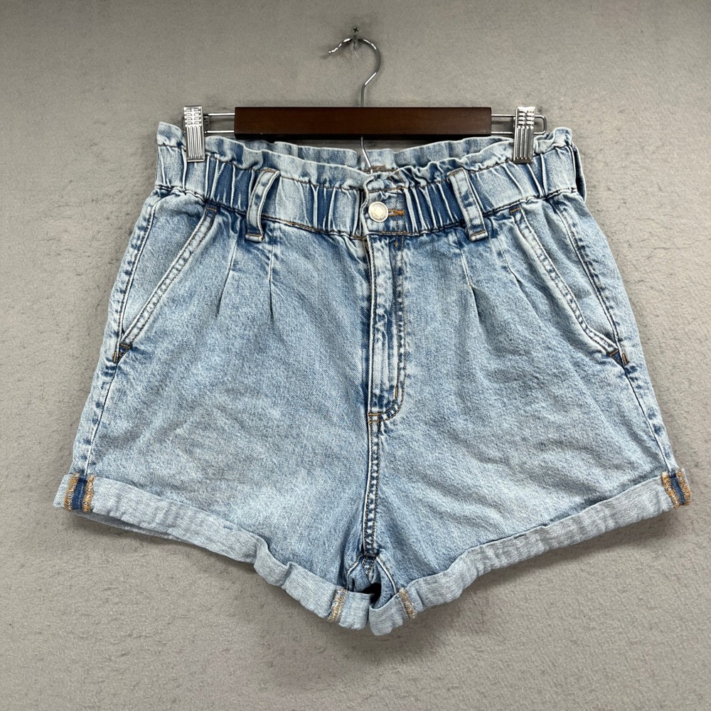 Aeropostale Mom Short Womens 6 Light Wash Denim Elastic Paperbag Waist Retro Y2K